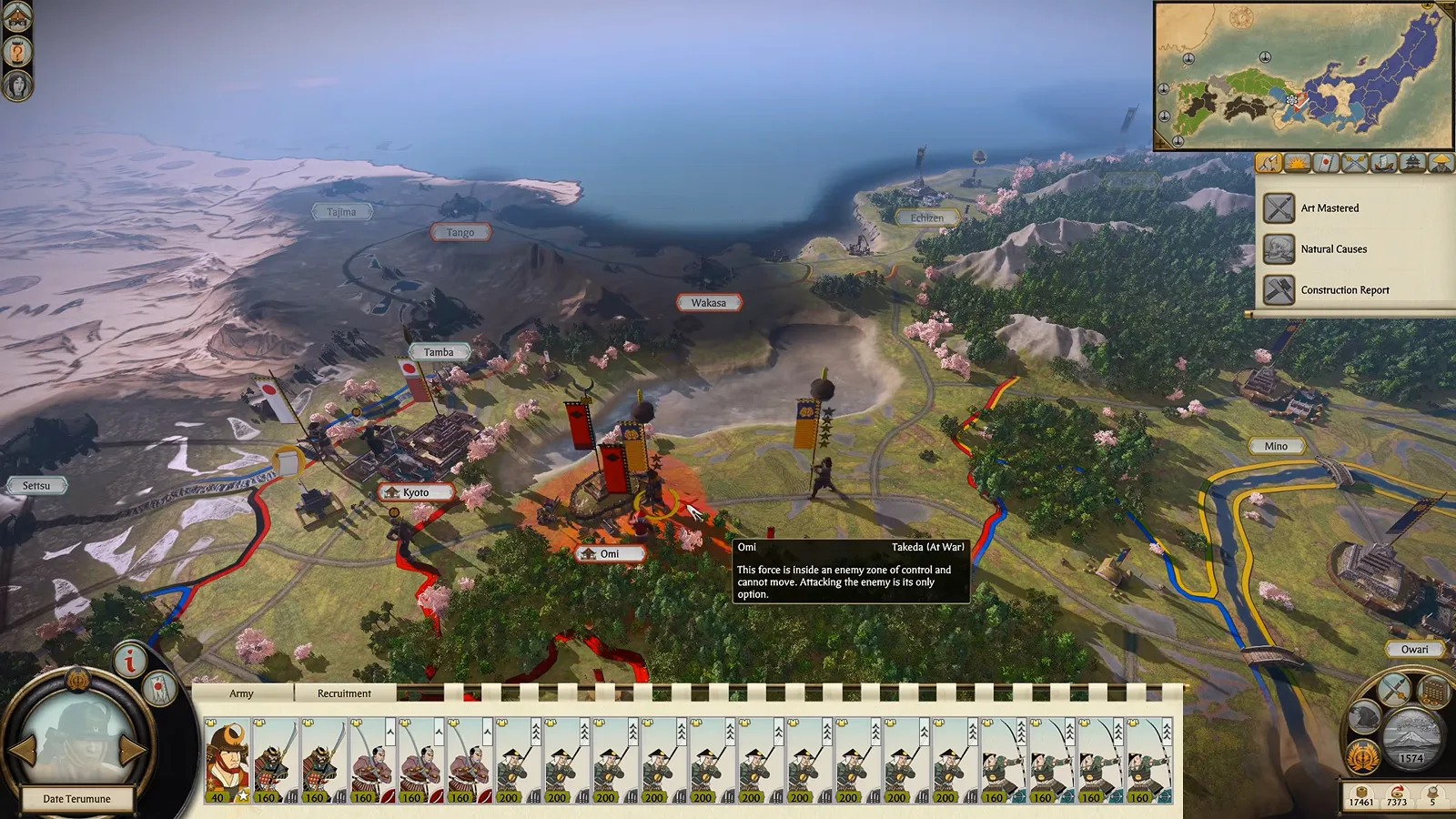 Total War Shogun 2 Complete Edition army selected on a campaign map with unit cards and nearby province information
