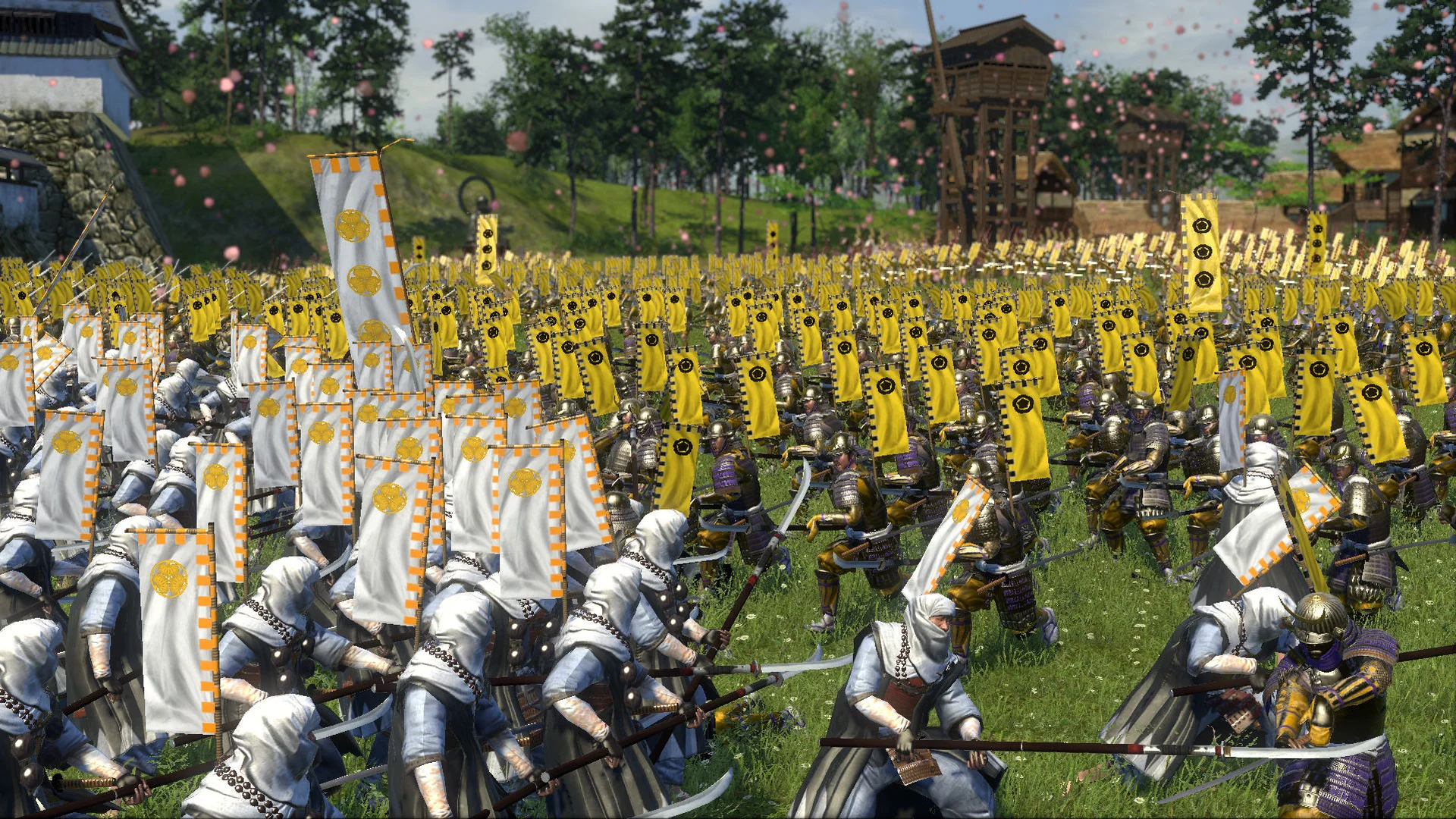 Infantry and battle flags in a Total War Shogun 2 battlefield screenshot